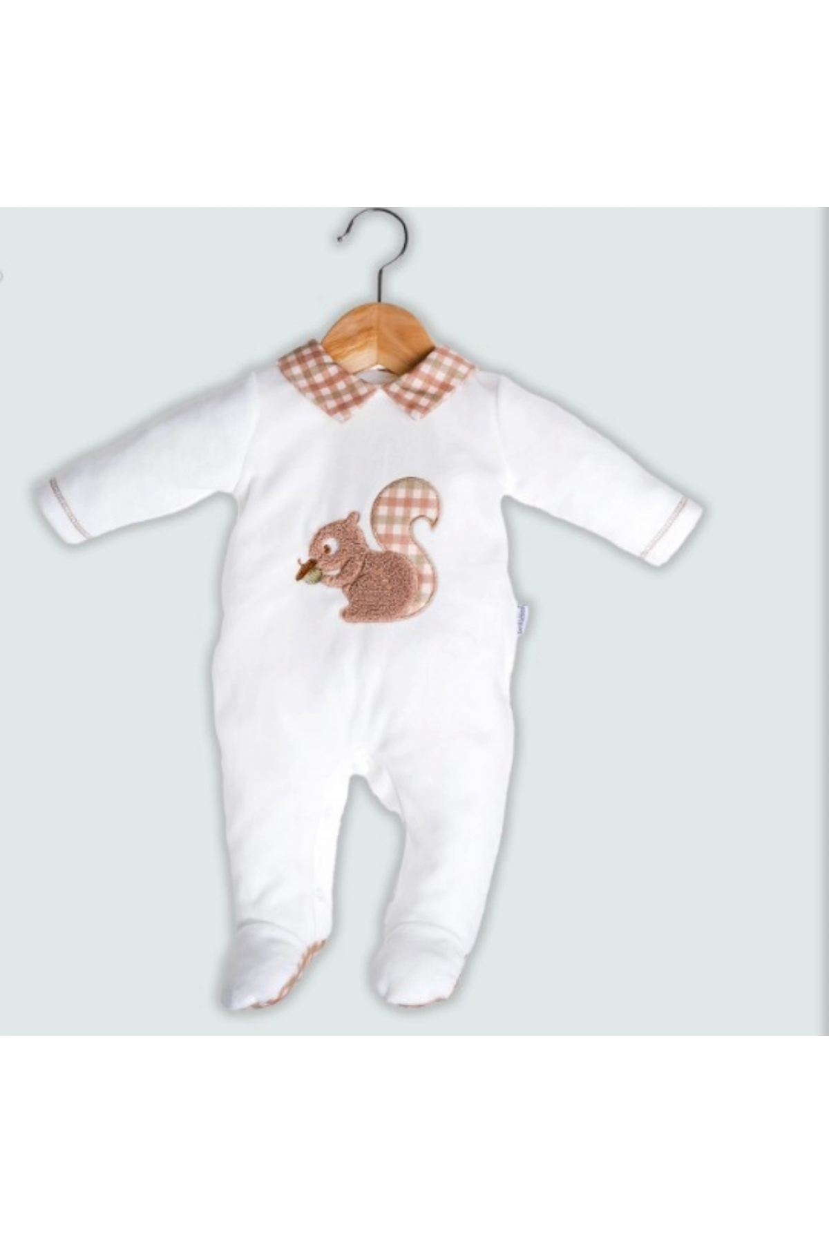 Gömlek Yaka Uzun Kollu Nakış Detaylı Kadife Erkek Bebek Tulum